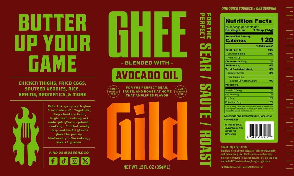 GILD Ghee label — front of the 12 fl oz squeeze bottle