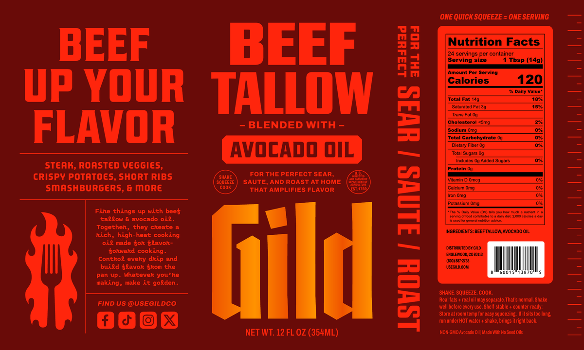 GILD Beef Tallow label — front of the 12 fl oz squeeze bottle