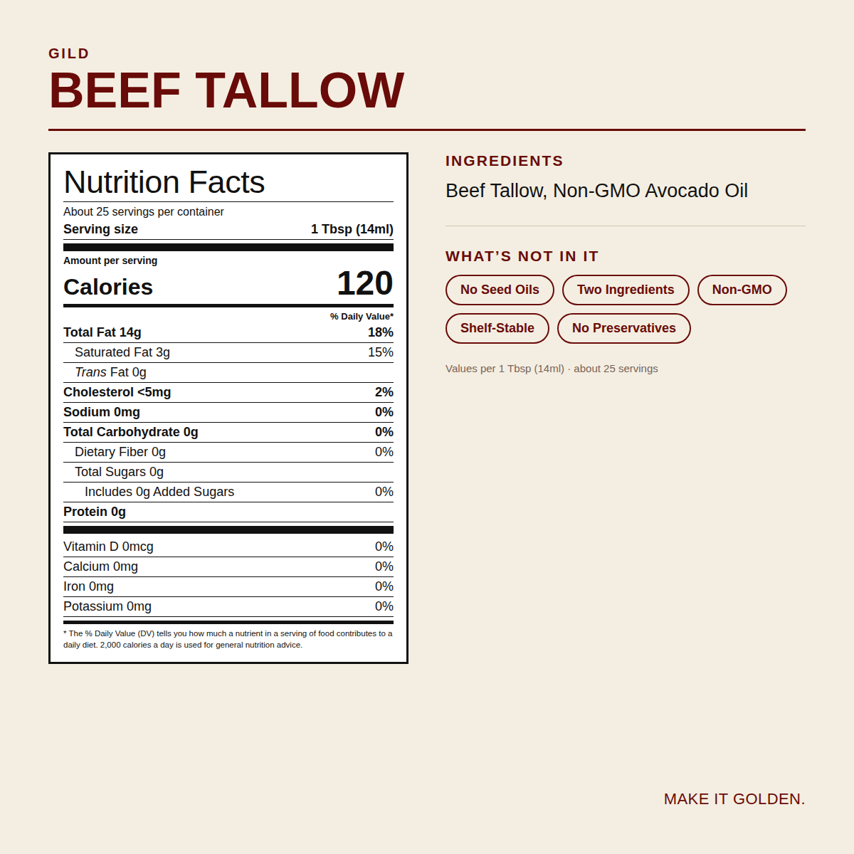 GILD Beef Tallow Nutrition Facts and ingredients label