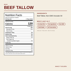 GILD Beef Tallow Nutrition Facts and ingredients label