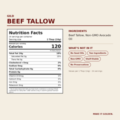 GILD Beef Tallow Nutrition Facts and ingredients label