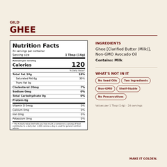 GILD Ghee Nutrition Facts and ingredients label