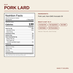 GILD Pork Lard Nutrition Facts and ingredients label