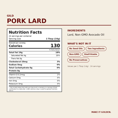 GILD Pork Lard Nutrition Facts and ingredients label