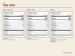 GILD Trio Nutrition Facts and ingredients: Beef Tallow, Pork Lard, Ghee